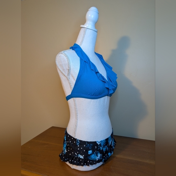 Chaps Blue Ruffle Halter Bikini Top & Bottom SZ 6 - Picture 8 of 16